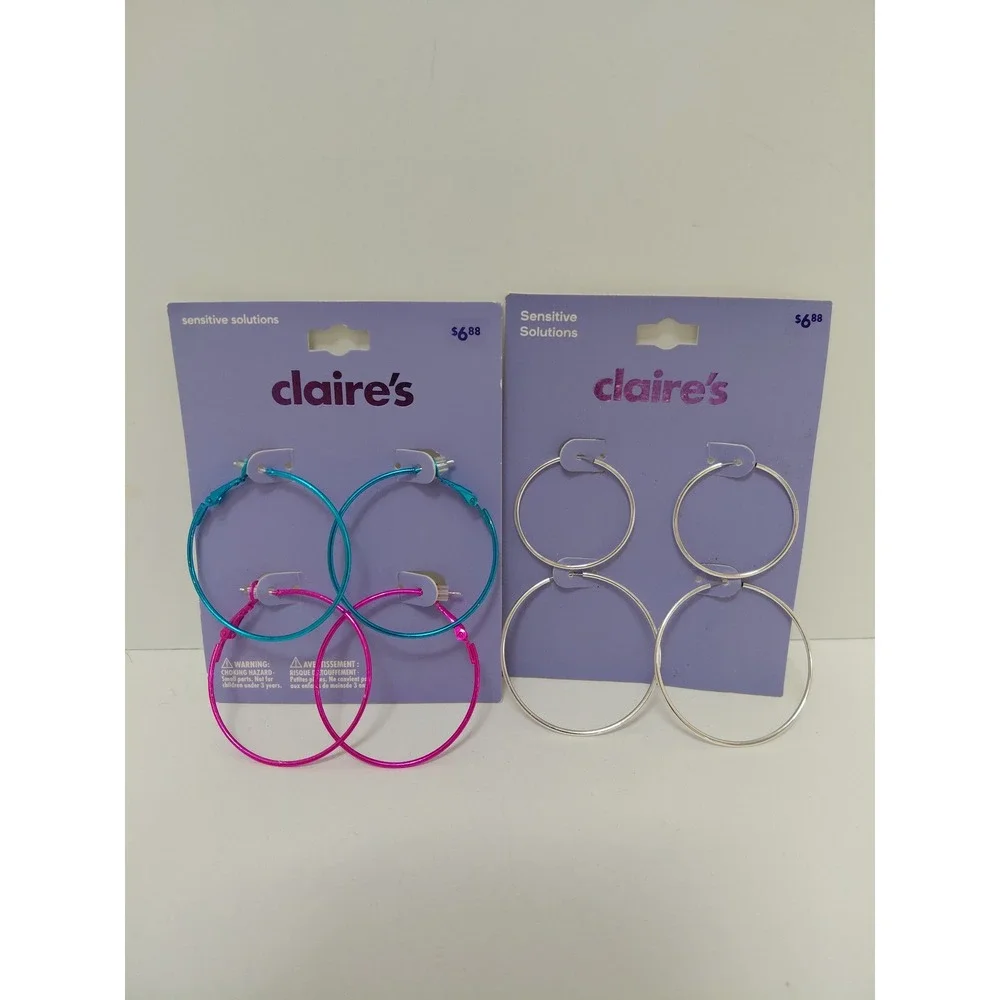 Claire's Sensitive Solutions Hoop Earrings Set 4 Pairs Pink Blue Silver Tone